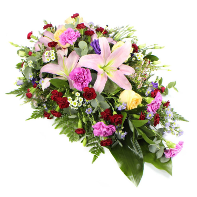 Single Ended Spray SYM-307 - This single ended spray is made using a selection of mixed colour flowers, specifically chosen by our florists. Same day delivery may not be possible on this design – please contact us to discuss your requirements.
